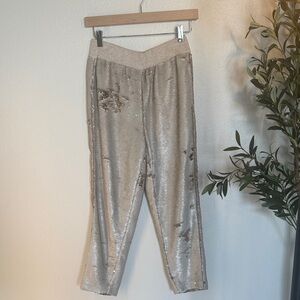 Anthropologie Gold Sequin Cropped Pants